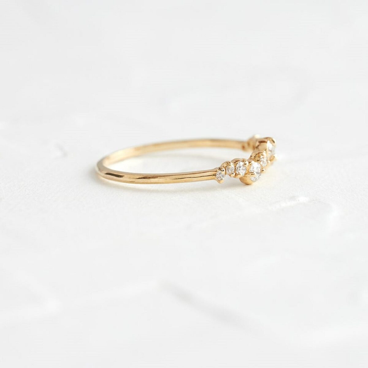 Tiara shape round cut lab grown diamond stackable matching band crafted in 14k yellow gold.