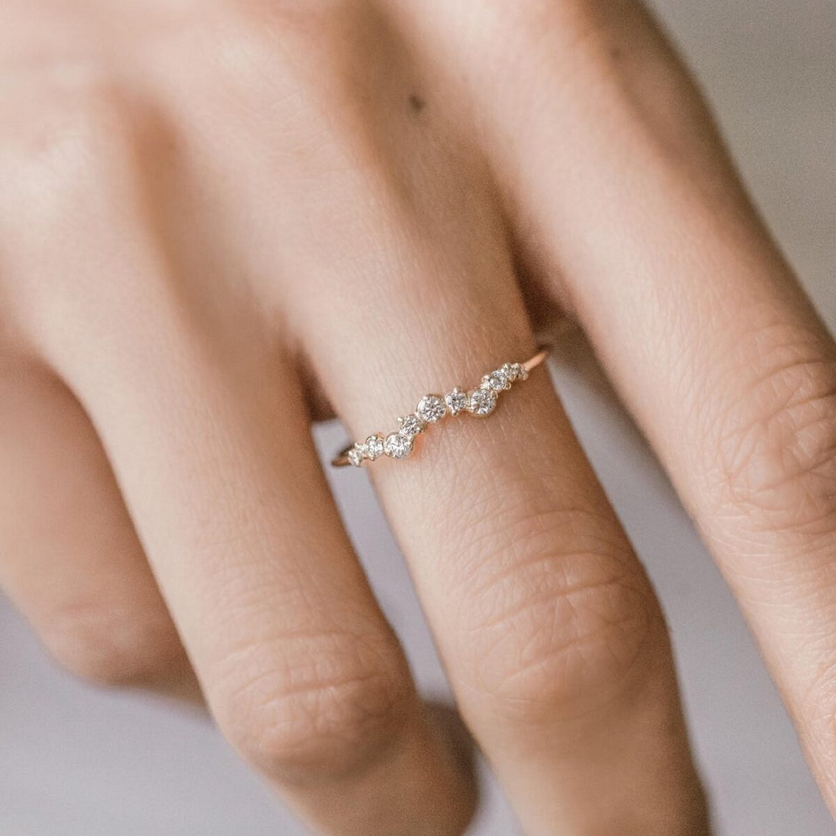 Tiara shape round cut lab grown diamond stackable matching band crafted in 14k yellow gold.