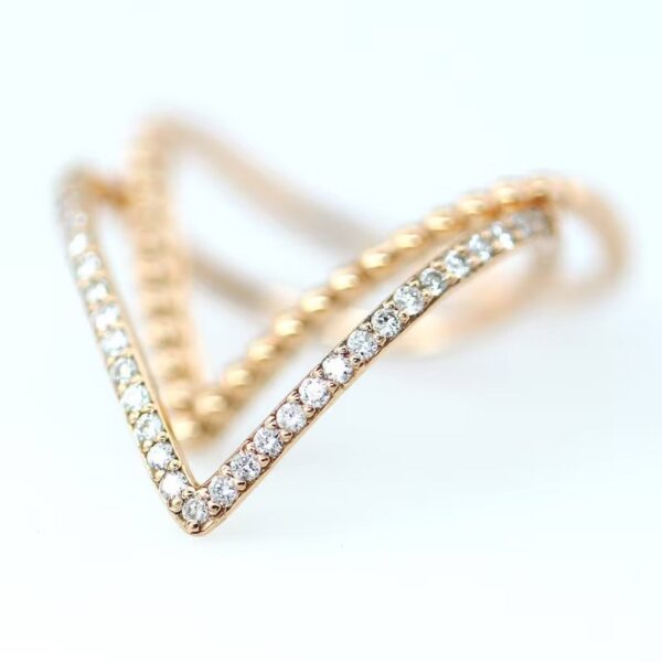 V-shape round cut lab grown diamond band for stackable marquise/teardrop cut diamond ring crafted in 14k yellow gold.