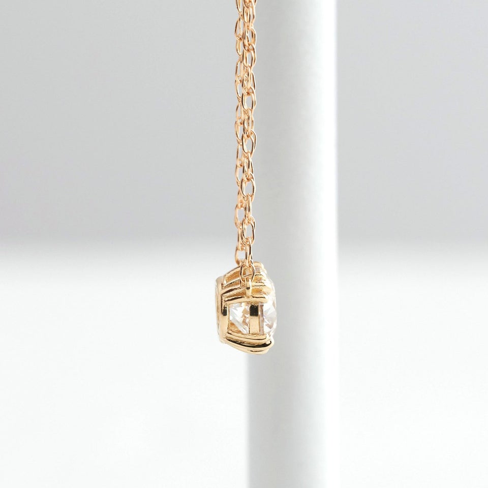 Charm minimal round cut lab grown pendant crafted in 14k solid yellow gold.