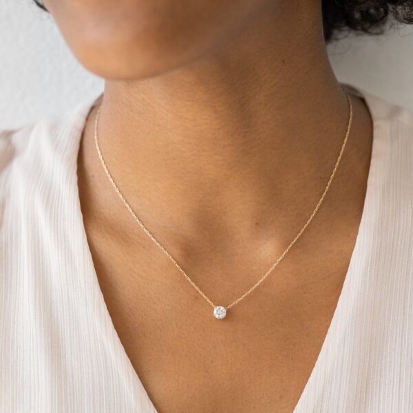 Charm minimal round cut lab grown pendant crafted in 14k solid yellow gold.