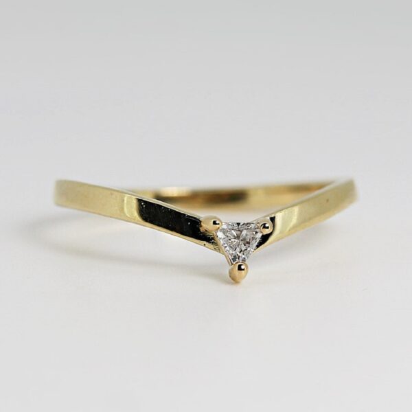 Vintage stackable triangle cut lab grown diamond wedding band crafted in solid 14k yellow gold.