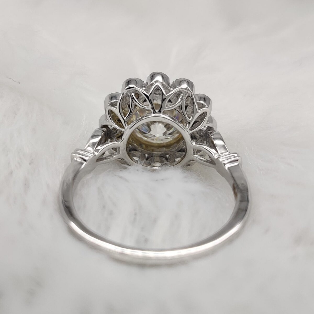 Round cut vintage halo moissanite ring