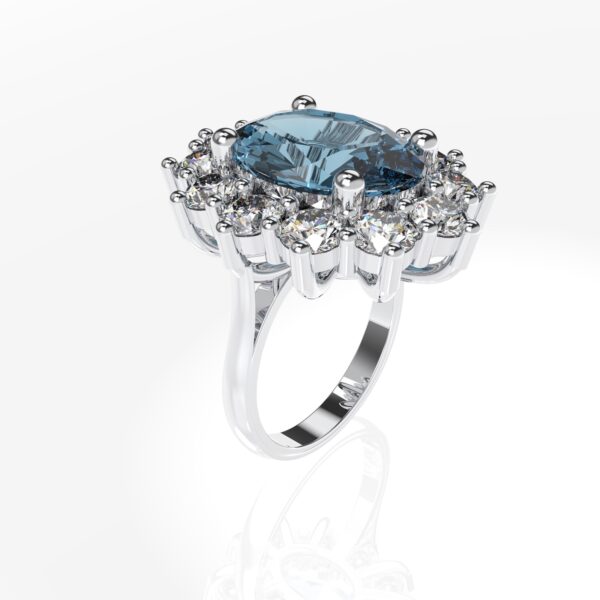 Big aquamarine diamond ring