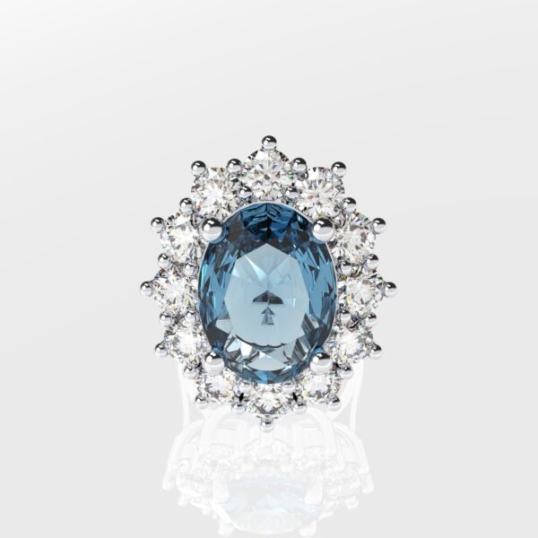 Oval cut aquamarine diamond halo engagement ring